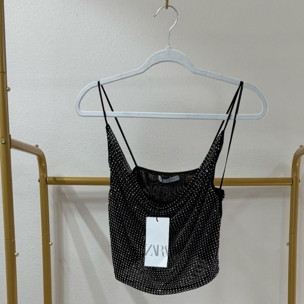 Zara Black and White Polka Dot Crop Top